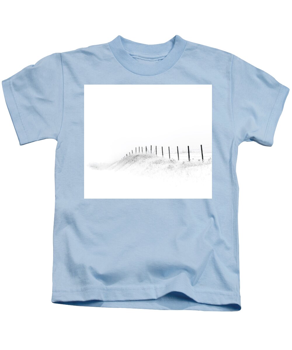 High Key Kids T-Shirt featuring the photograph Fenceline In The Snow by Dan Jurak