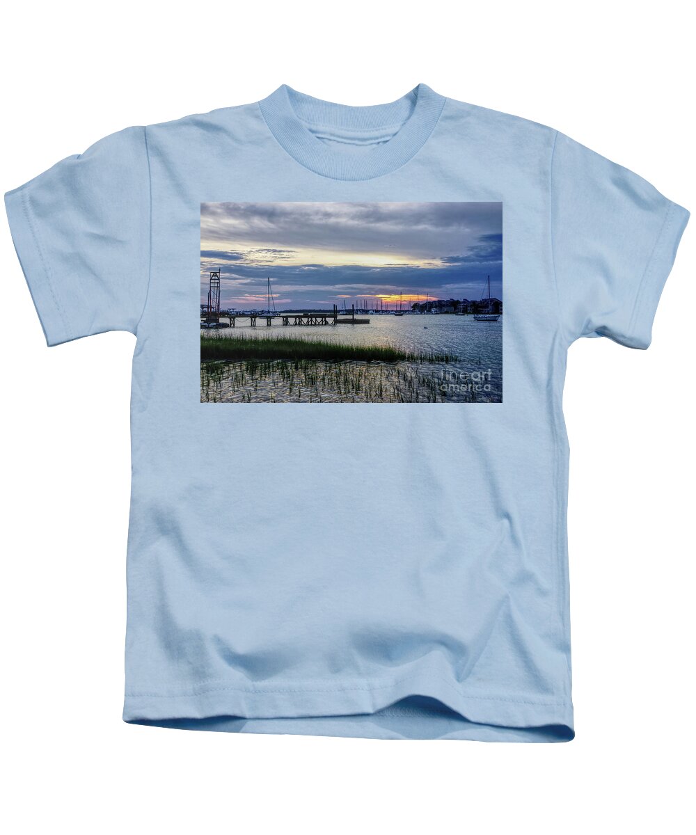 Folly Beach Kids T-Shirt featuring the photograph Folly Harbor Sunset by Jennifer White