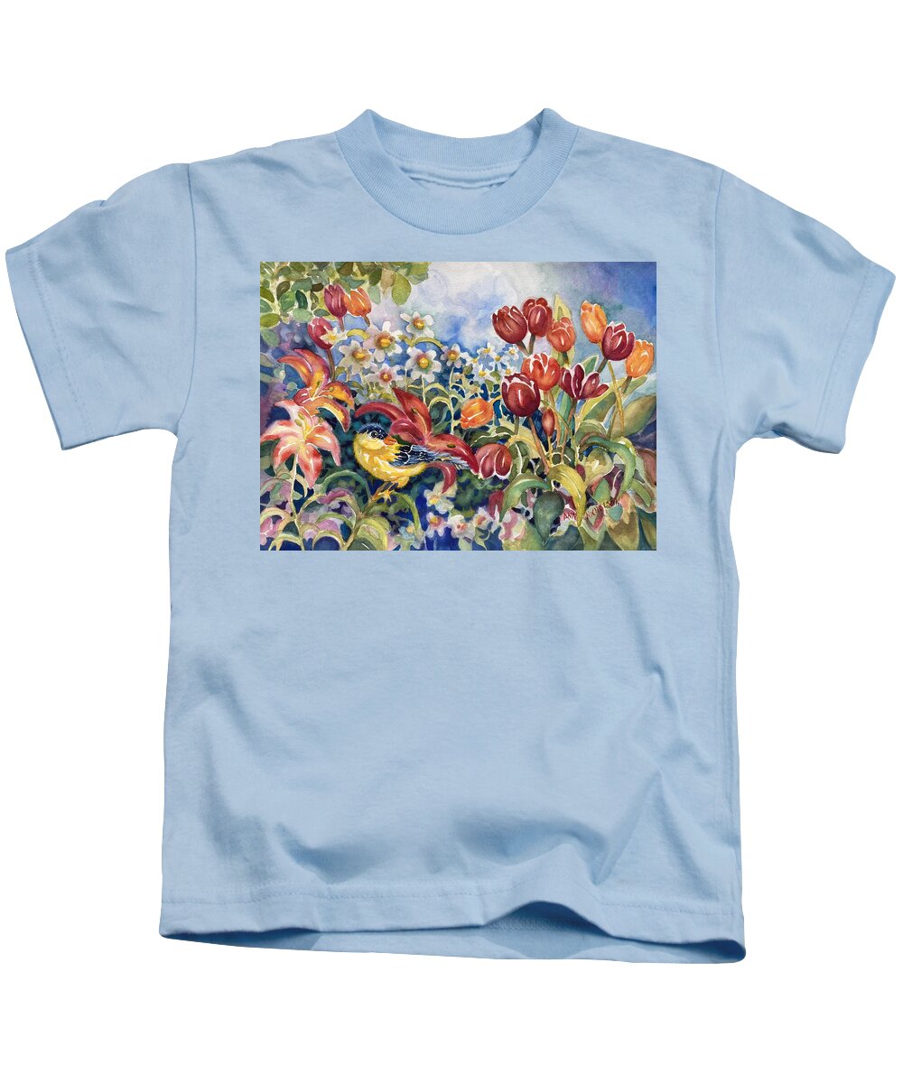 Yellow Finch Kids T-Shirt featuring the painting Garden Finch by Ann Nicholson