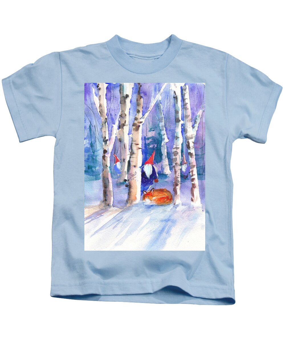 Gnomes Kids T-Shirt featuring the painting Gnomes and Fox by Christy Lemp