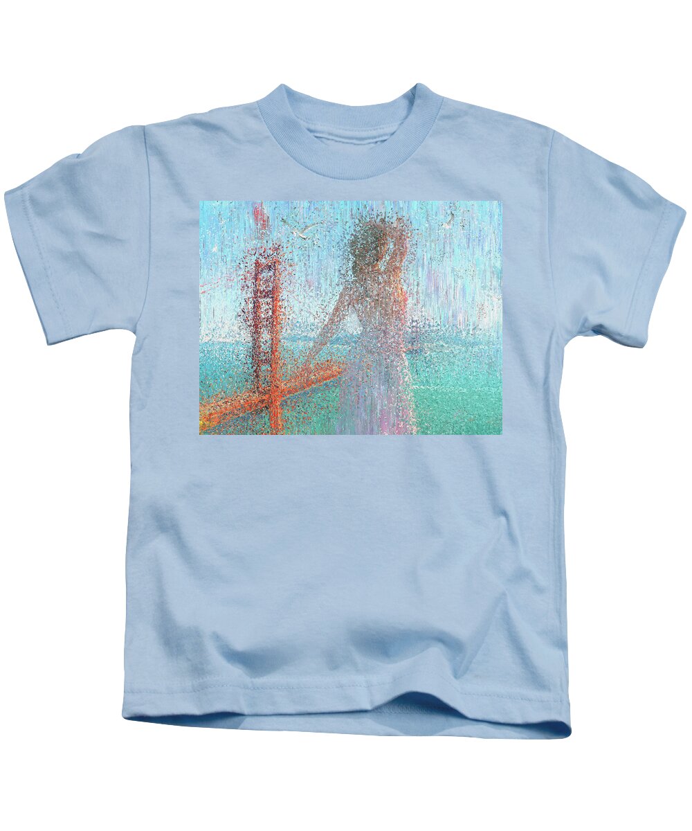 Golden Gate Kids T-Shirt featuring the painting Golden Gate Bridge by Alex Mir