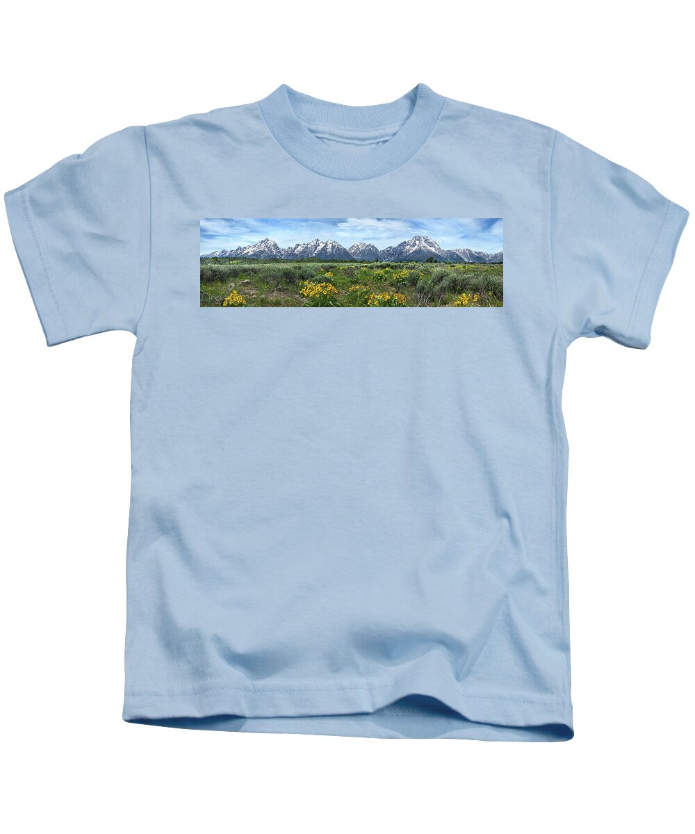 Grandtetons Kids T-Shirt featuring the photograph Grand Tetons Panoramic by Phil Koch
