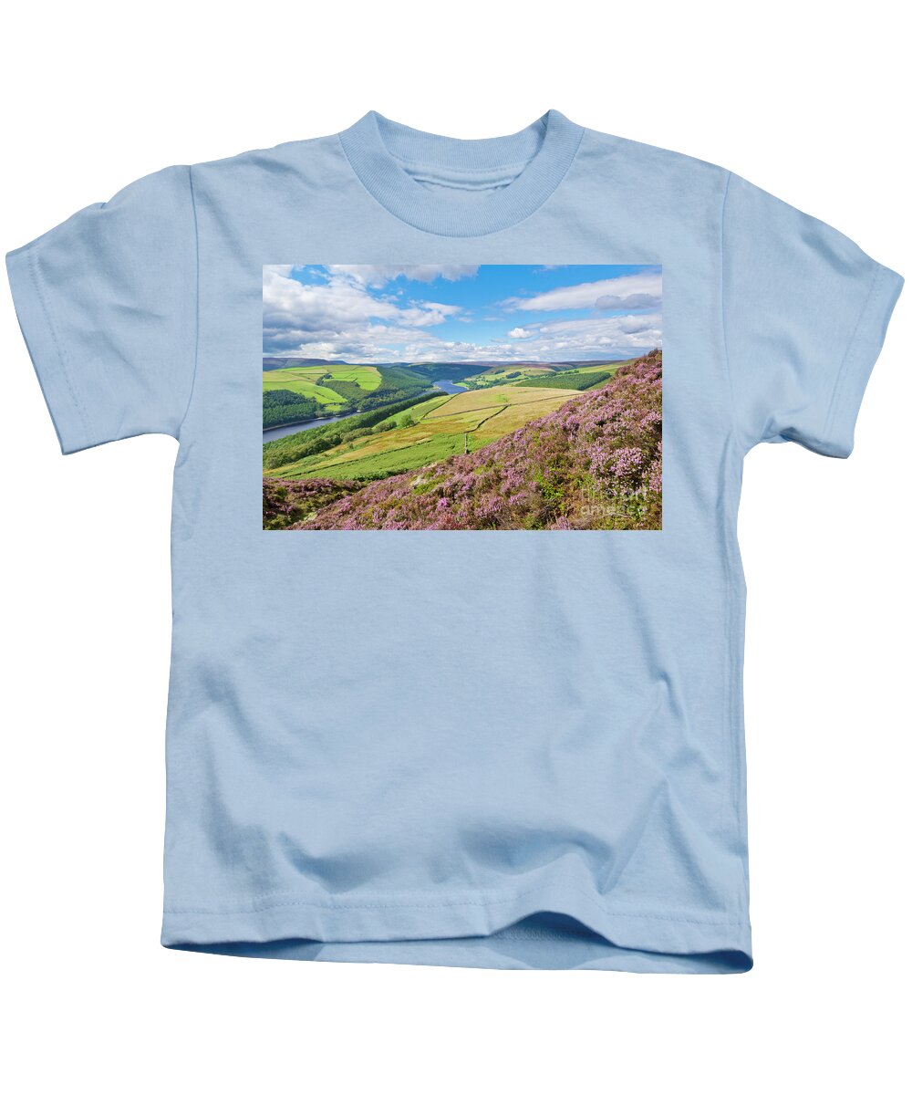 Peak District National Park Kids T-Shirt featuring the photograph Heather on Derwent edge, Derbyshire Peak District, England by Neale And Judith Clark