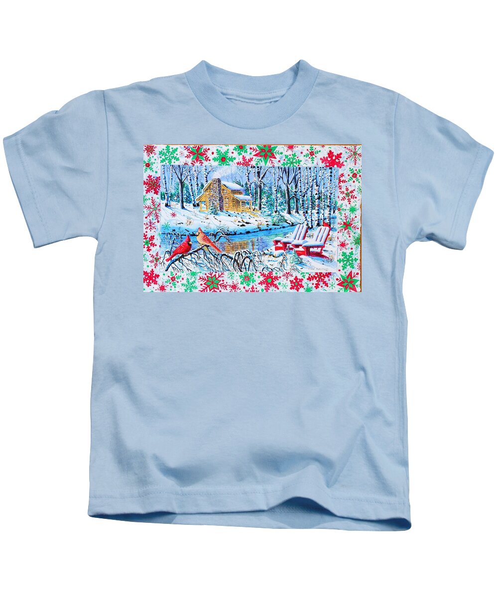 Cardinals Kids T-Shirt featuring the painting Holiday Cheer by Diane Phalen