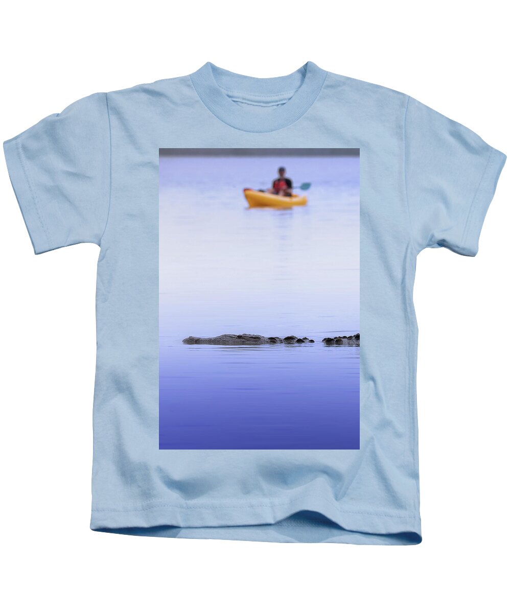 Crocodile Kids T-Shirt featuring the photograph Kayaking With a Crocodile by Mark Andrew Thomas