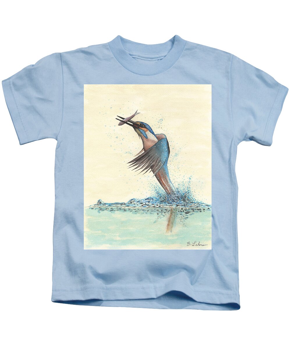 Kingfisher Kids T-Shirt featuring the painting Kingfisher in Action by Bob Labno