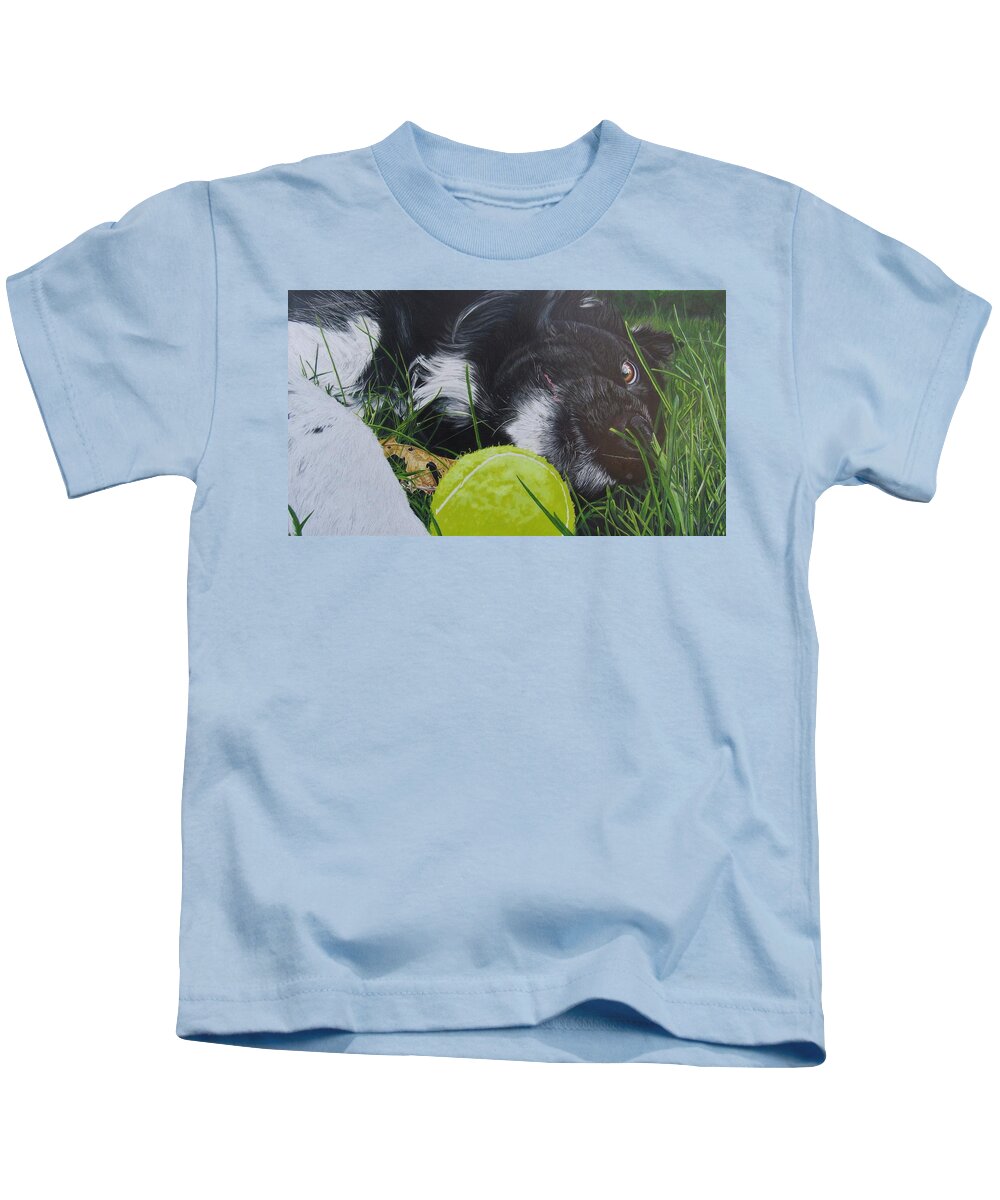 Dog Kids T-Shirt featuring the drawing Love for the Game by Kelly Speros