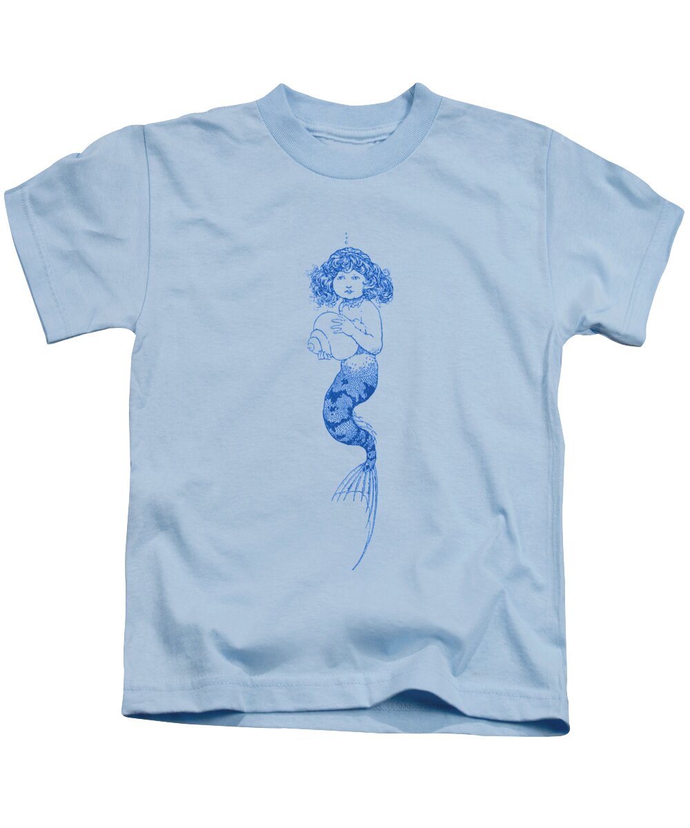 Mermaid Kids T-Shirt featuring the digital art Mermaid Line Drawing Art by Madame Memento