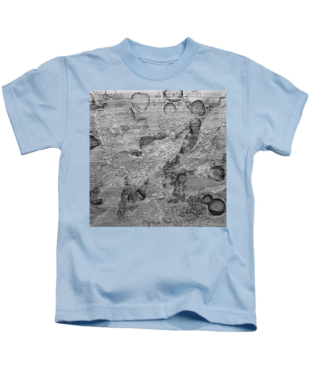 Industrial Kids T-Shirt featuring the painting Meteor Silver Black Textured Abstract Painting by Lynnie Lang