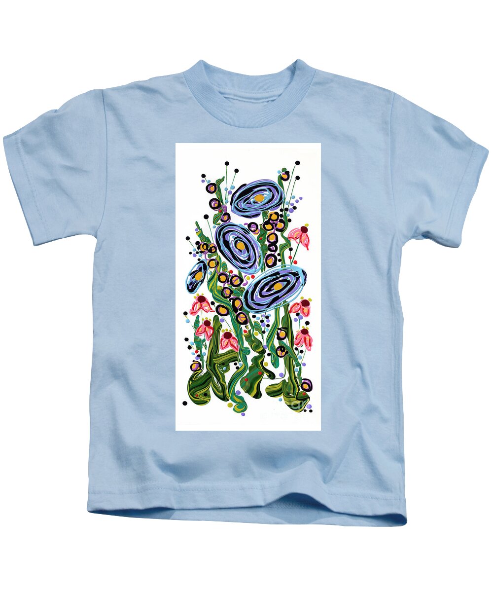 Mid Century Floral Kids T-Shirt featuring the painting Mid Century Blue Flowers by Jane Crabtree