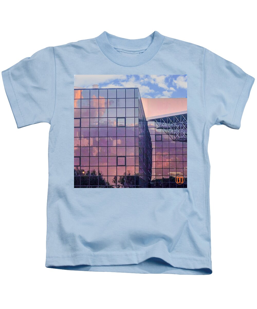 Clouds Kids T-Shirt featuring the photograph Mirrored Windows by Grey Coopre
