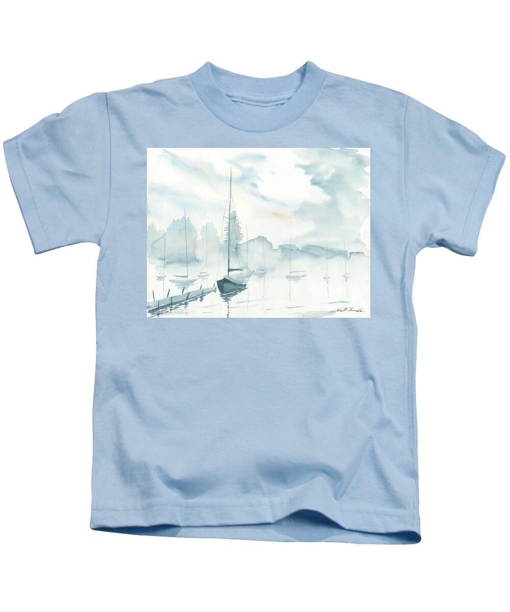 Sailboats Kids T-Shirt featuring the painting Misty Sailboats by Walt Brodis
