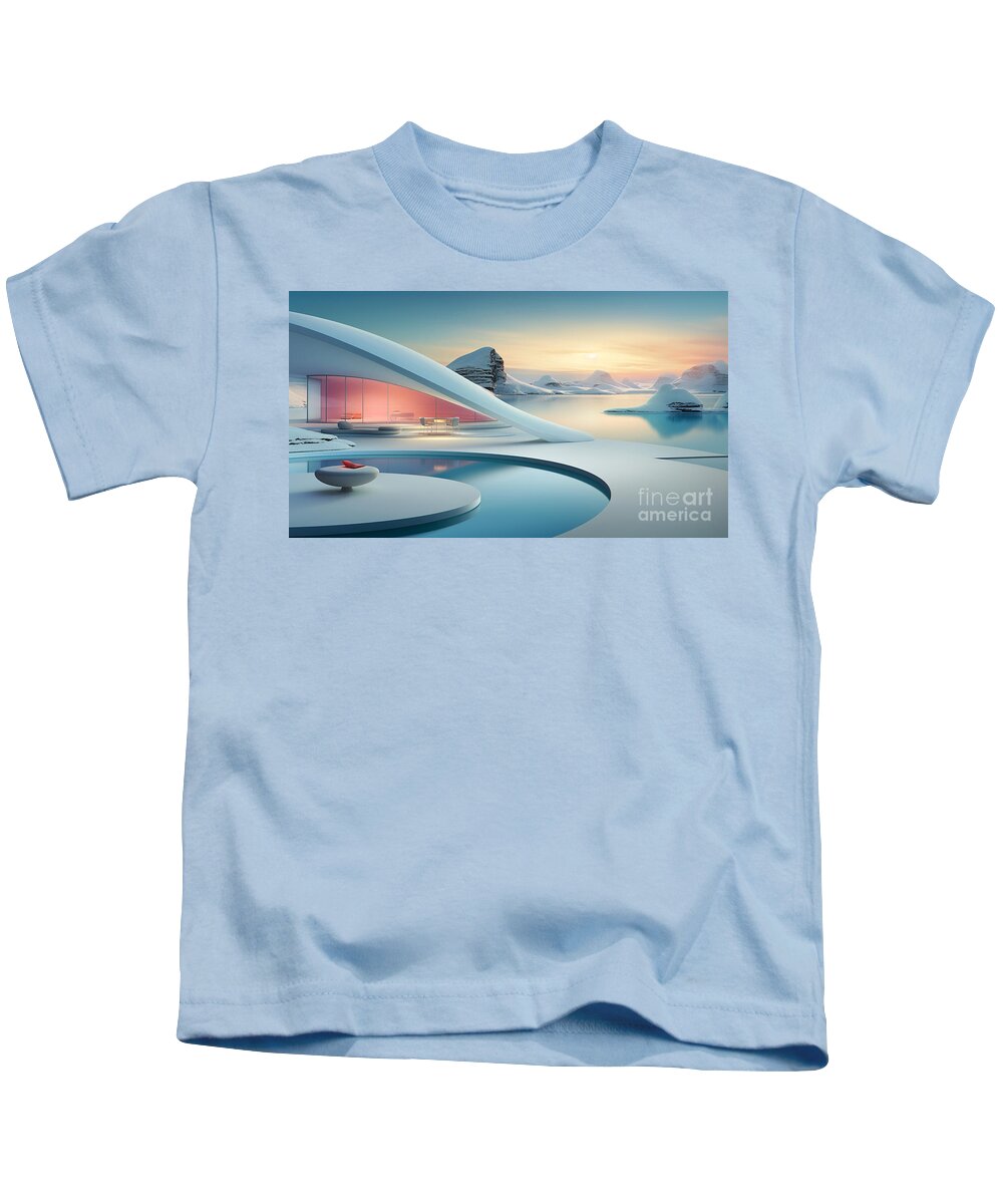 Modern Architecture Kids T-Shirt featuring the digital art Modern architecture, luxury real estate that blends into the natural environment. by Odon Czintos
