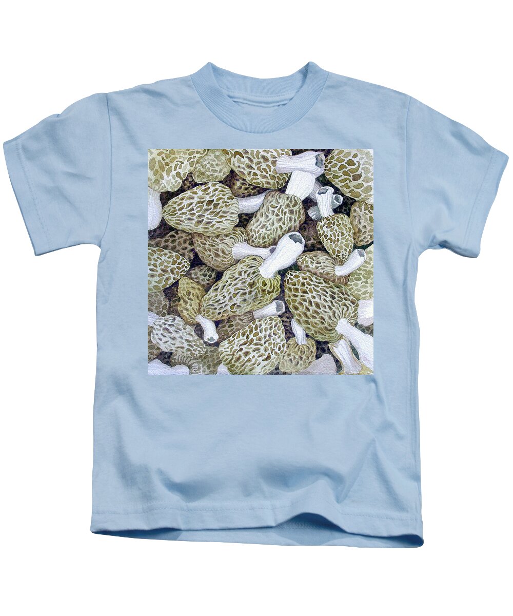Morels Kids T-Shirt featuring the painting Morel Dilemma I by Helen Klebesadel
