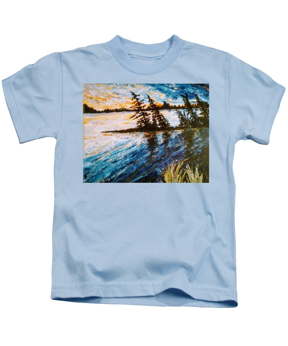 Muskoka Kids T-Shirt featuring the painting Muskoka Sunrise by Lynne McQueen