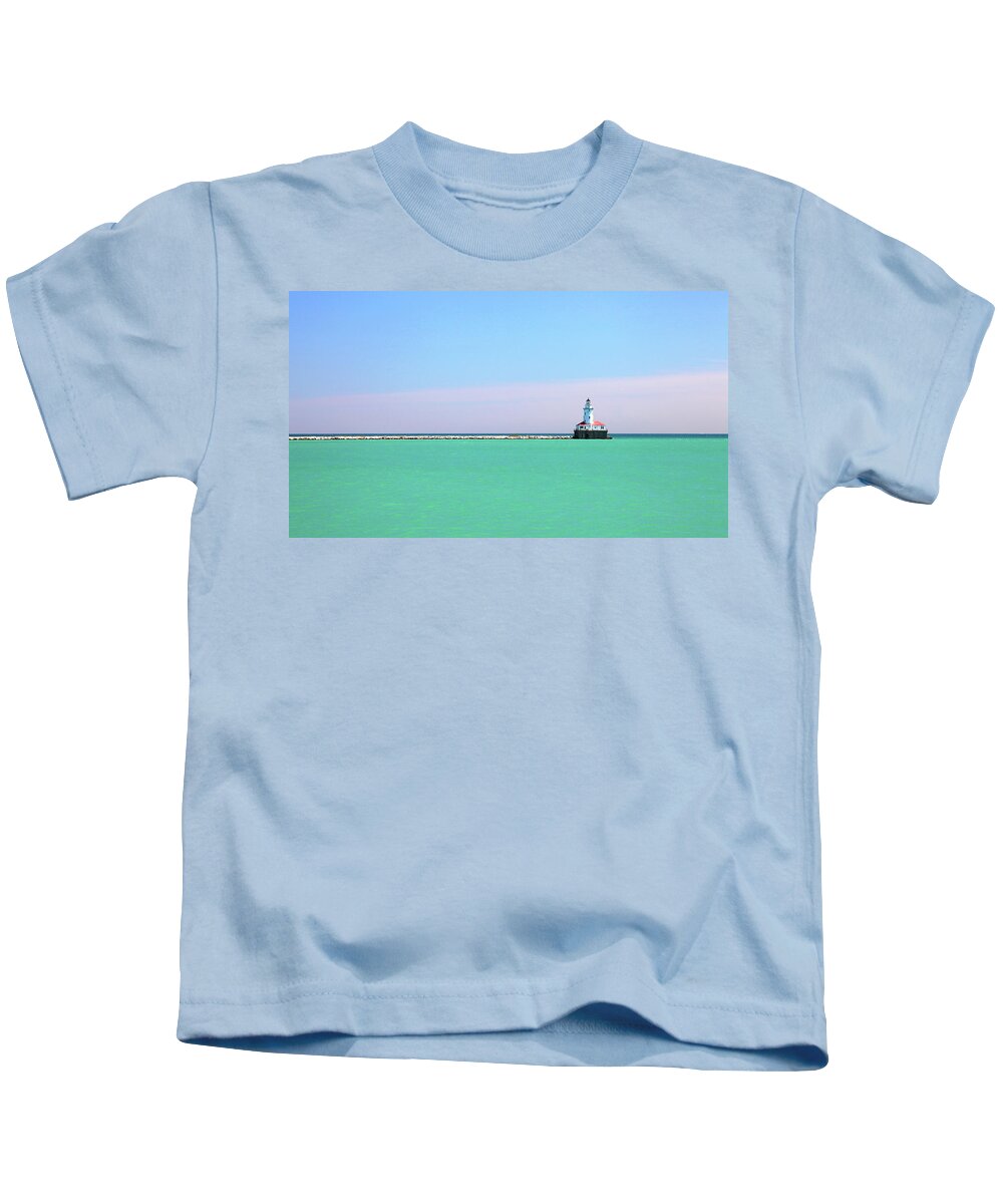 Lighthouse Kids T-Shirt featuring the photograph Navy Pier Lighthouse Lake Michigan by Patrick Malon