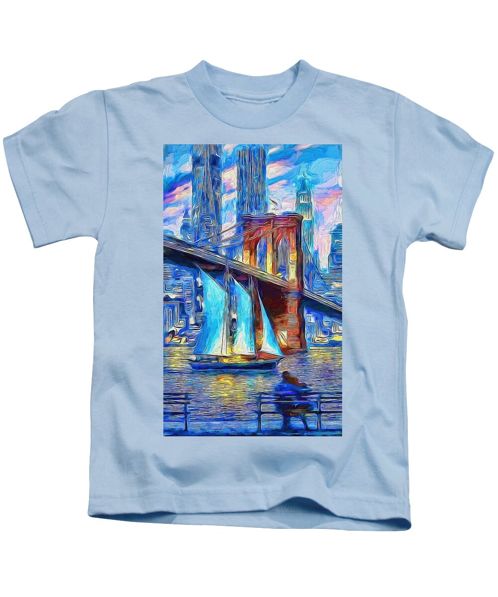 Paint Kids T-Shirt featuring the painting Night come to NY by Nenad Vasic