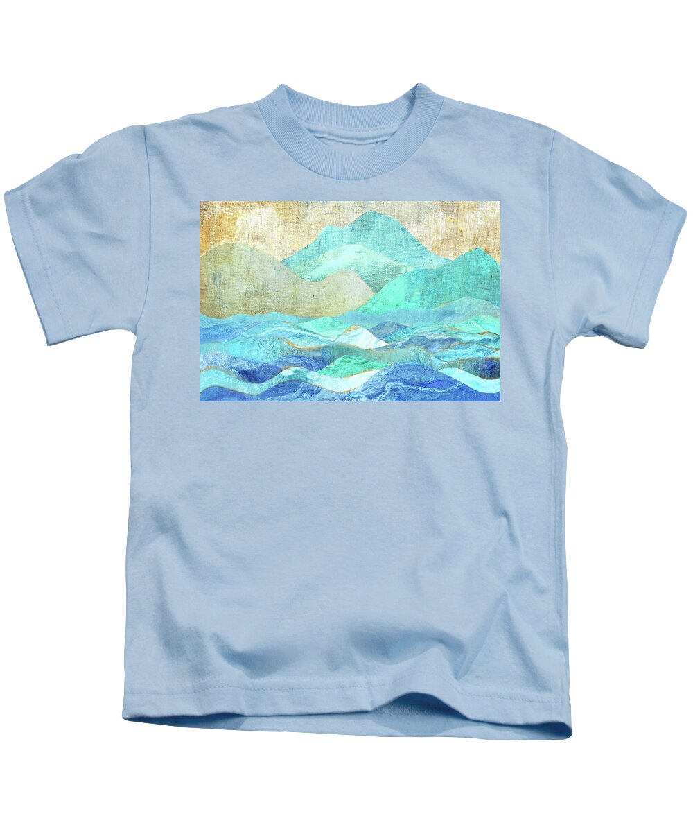 Abstract Landscape Kids T-Shirt featuring the digital art Ocean Blue and Mountains Too by Peggy Collins