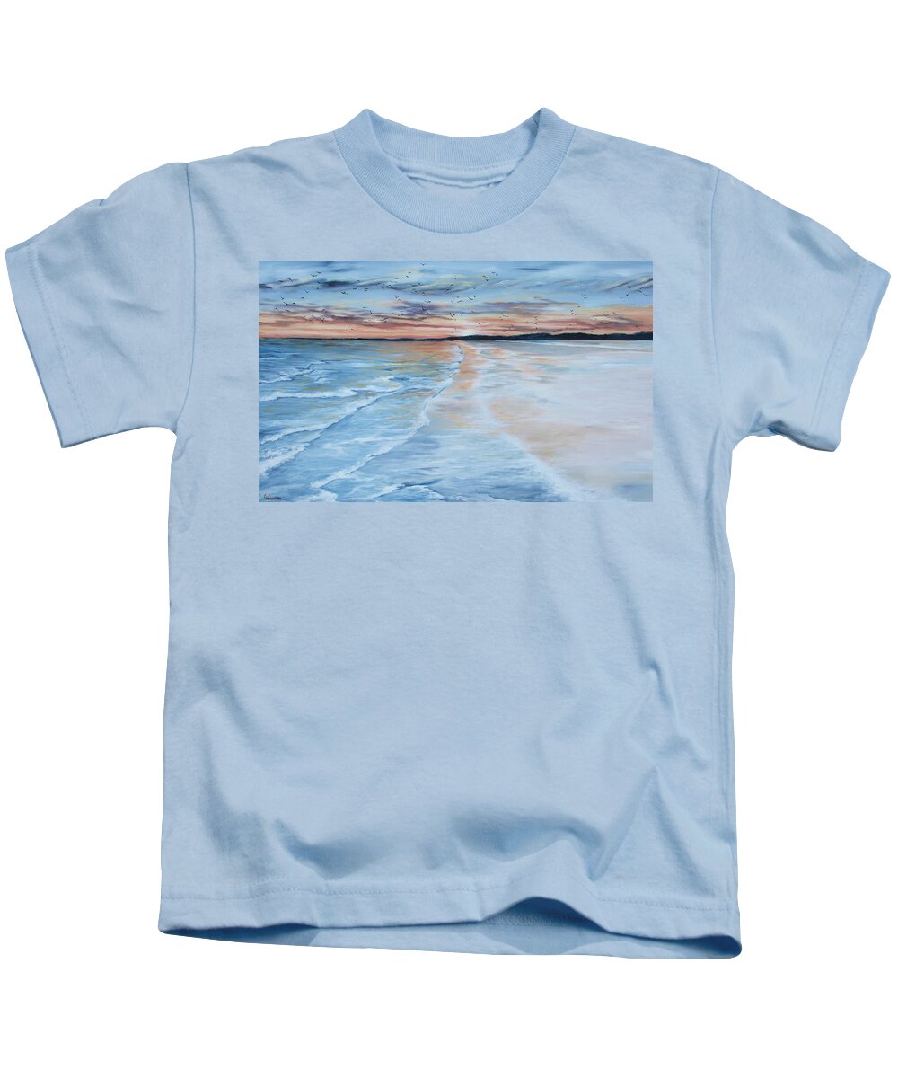 Blue Kids T-Shirt featuring the painting Golden Beach by Katrina Nixon