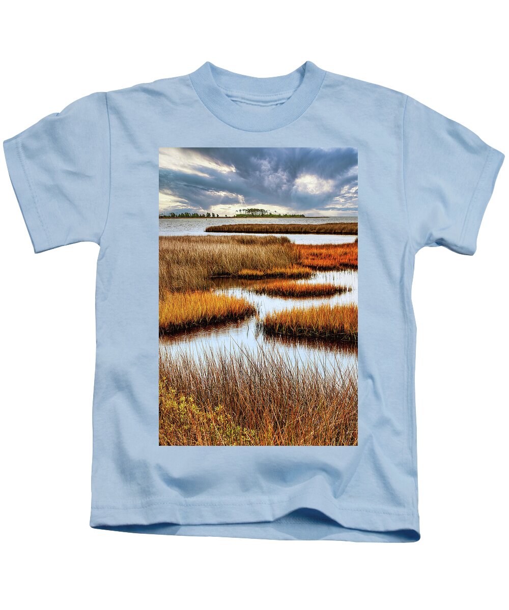 North Carolina Kids T-Shirt featuring the photograph Outer Banks Marsh Under Stormy Skies by Dan Carmichael