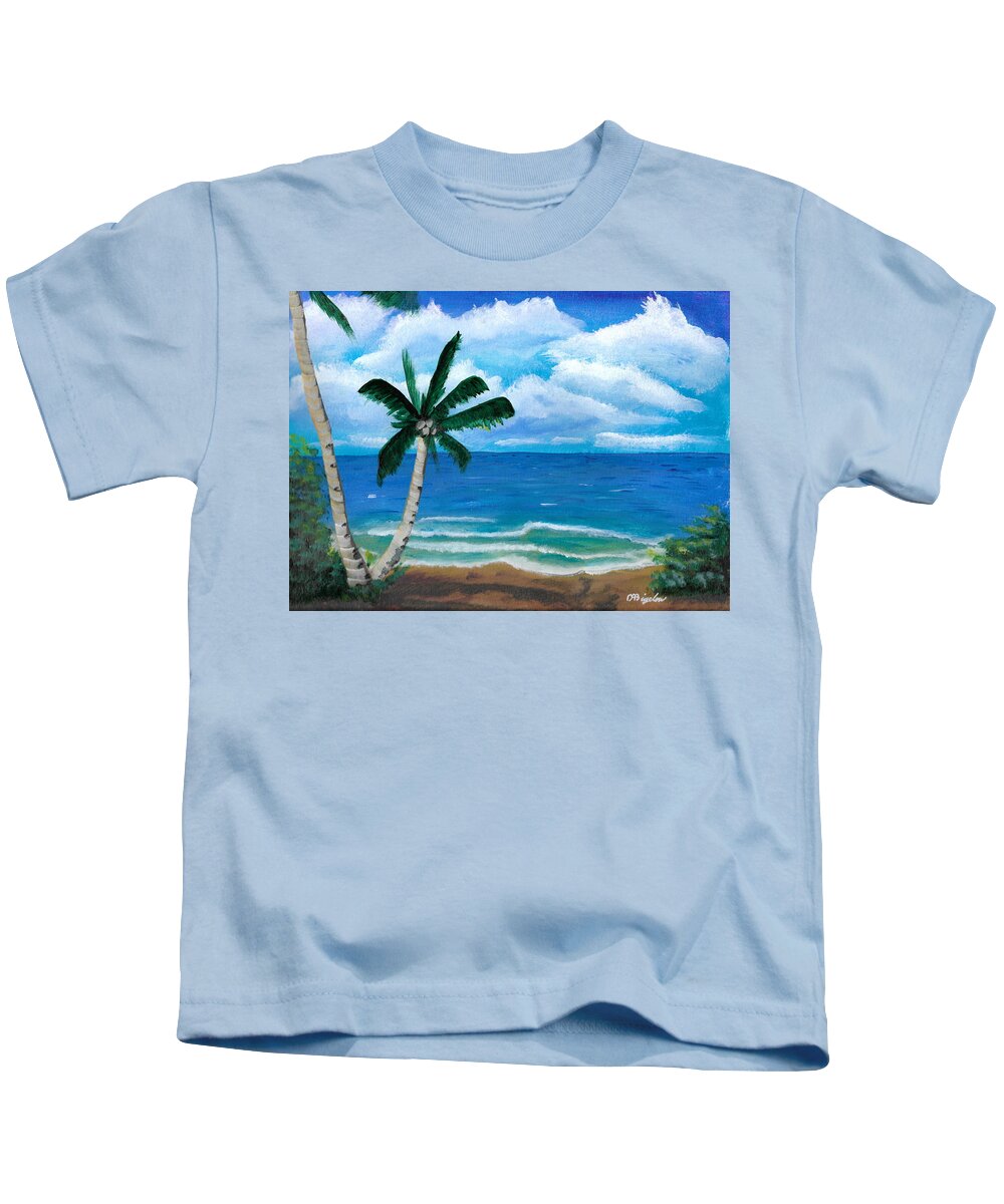 Palm Kids T-Shirt featuring the painting Palms on beach by David Bigelow