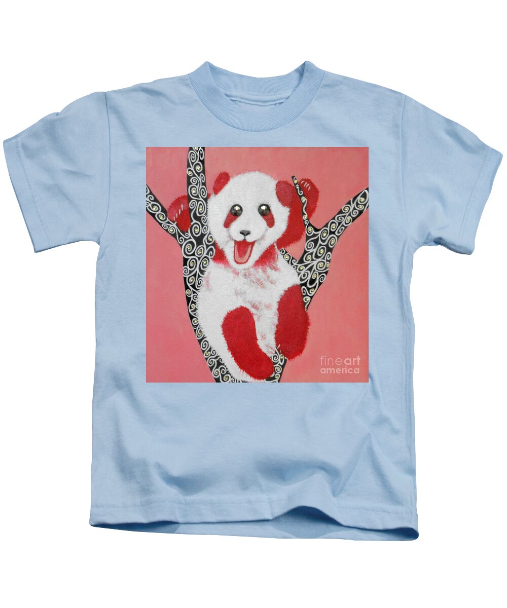 Panda Bear Kids T-Shirt featuring the painting Panda-monium by Jayne Somogy