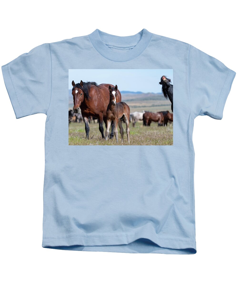 Wild Horses Kids T-Shirt featuring the photograph Photo Bomb by Mary Hone