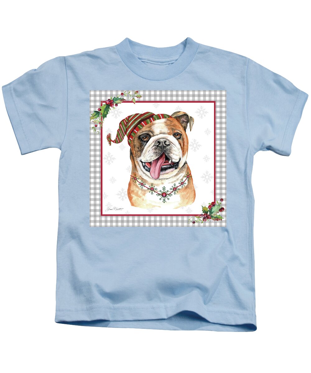 Dog Kids T-Shirt featuring the painting Plaid Christmas with Dog H by Jean Plout