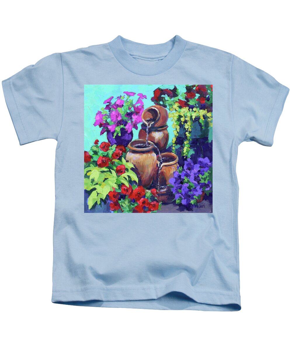Floral Kids T-Shirt featuring the painting Porch Garden by Karen Ilari