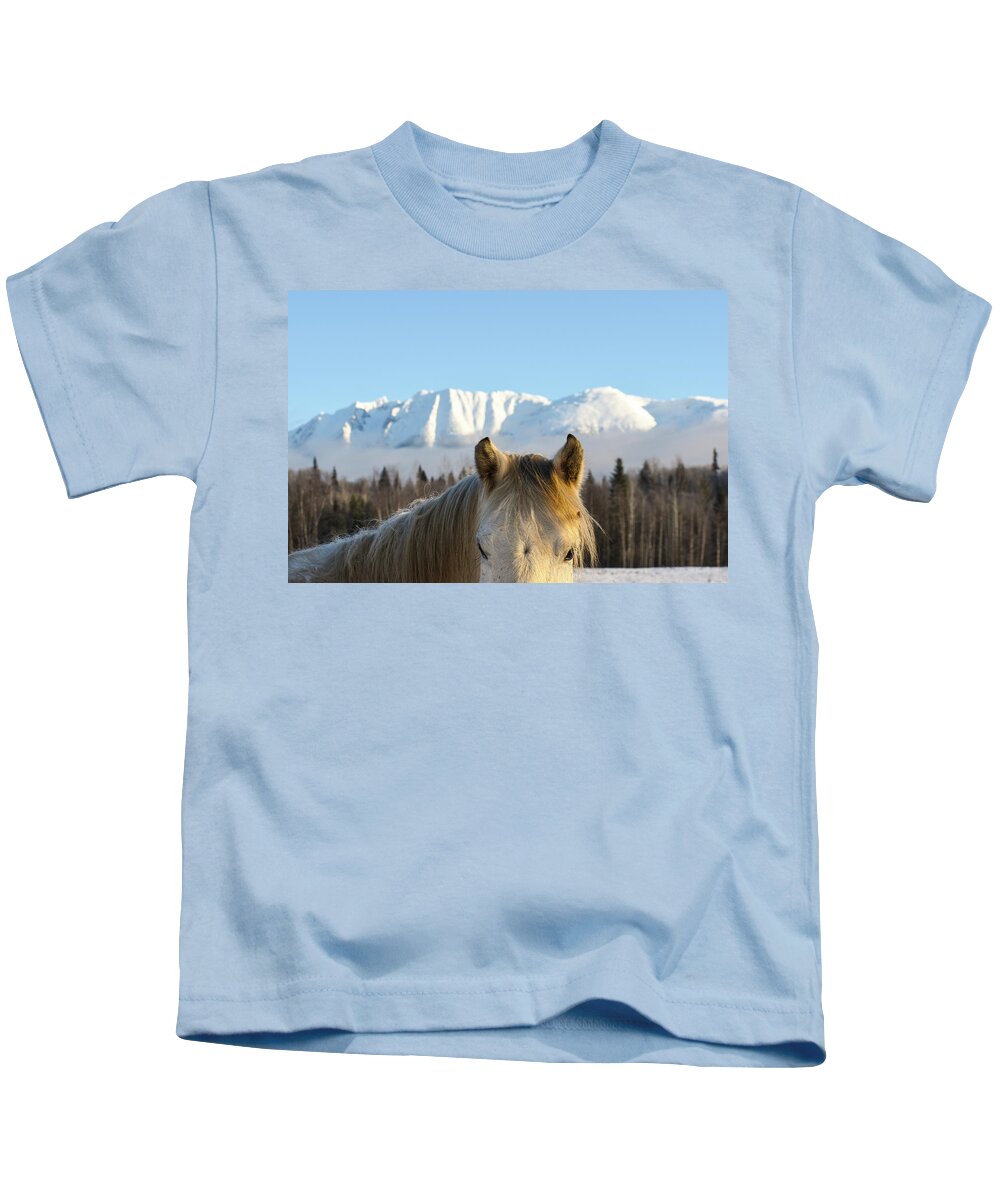 Winter Kids T-Shirt featuring the photograph Power from the Mountain by Listen To Your Horse