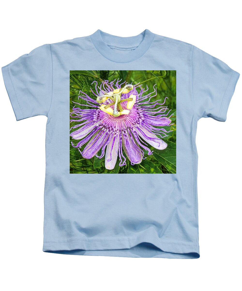 Purple Passion Flower Kids T-Shirt featuring the photograph Purple Passion Flower by Susan Hope Finley