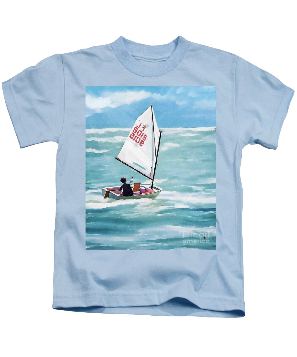 Sailing Kids T-Shirt featuring the painting Racing the Wind by Tammy Lee Bradley