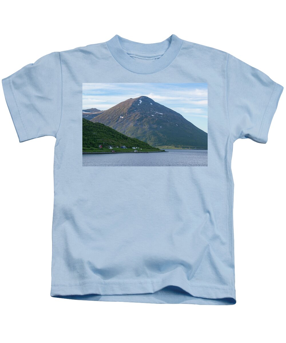 Blue Sky Kids T-Shirt featuring the photograph Remote Houses on a Norwegian Fjord by Matthew DeGrushe