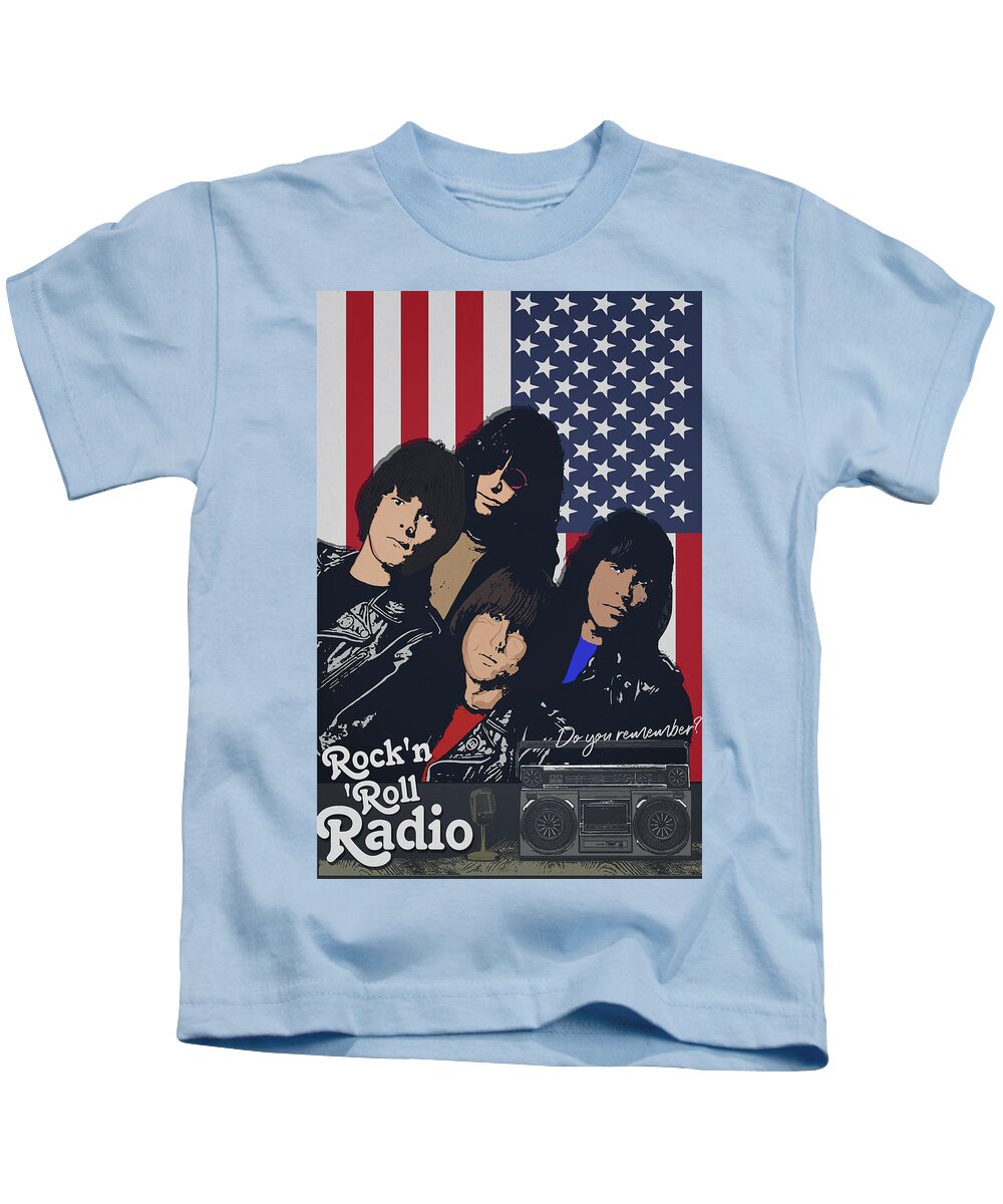 Rocknroll Radio Kids T-Shirt featuring the digital art Rock n roll Radio by Christina Rick