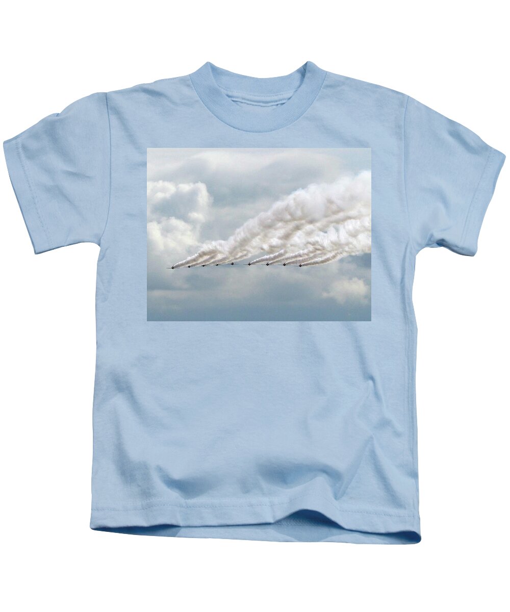 Royal Air Force Kids T-Shirt featuring the photograph Royal Air Force Red Arrows Display by Phil Banks