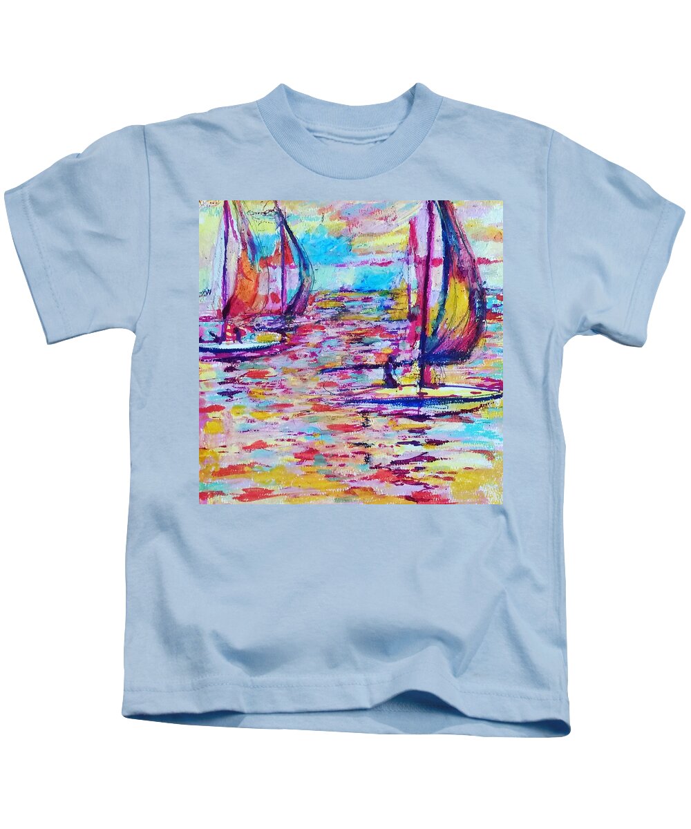 Nautical Kids T-Shirt featuring the painting Sail Away by Linette Childs