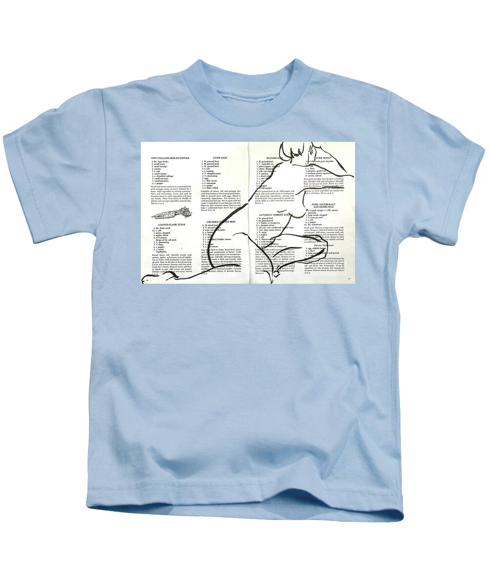 Sumi Ink Kids T-Shirt featuring the drawing Saturday Noodle Bake by M Bellavia