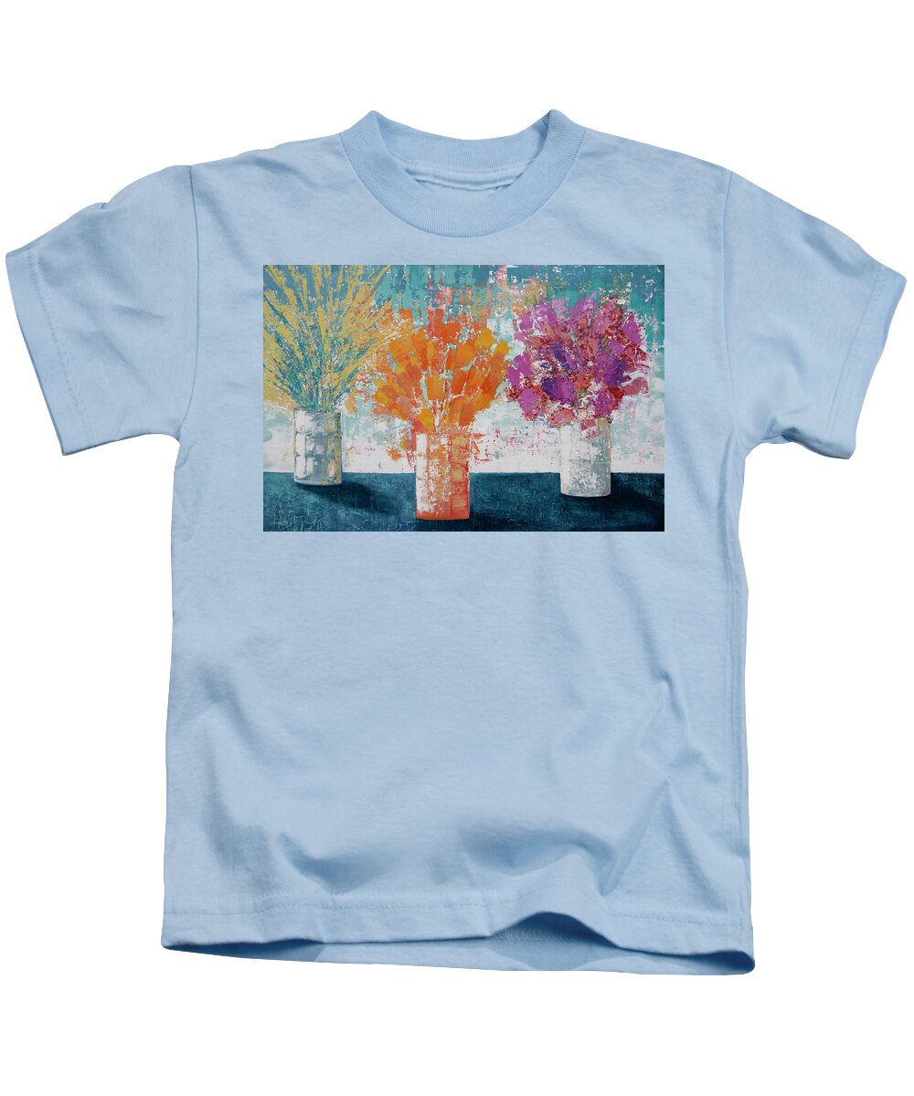 Floral Kids T-Shirt featuring the painting Sharing the Joy by Linda Bailey