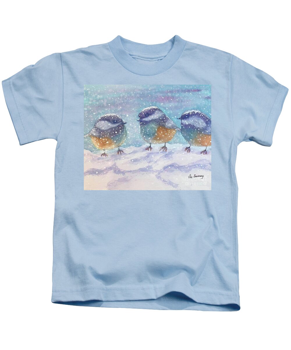 Greeting Card Kids T-Shirt featuring the painting Snow Buddies by Sue Carmony