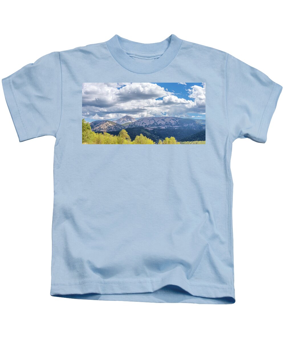 Beauty In The Sky Kids T-Shirt featuring the photograph Spanish Peaks Country Colorado Panorama by Debra Martz
