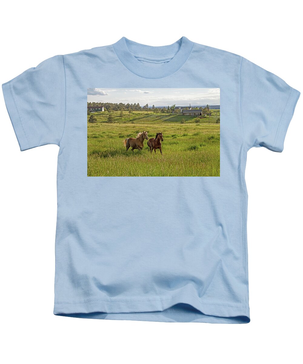  Horses Kids T-Shirt featuring the photograph Summer Run by Alana Thrower