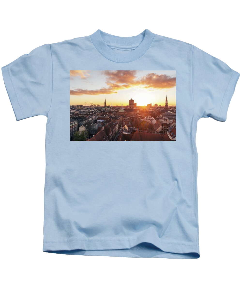 City Kids T-Shirt featuring the photograph Sunset above Copenhagen by Hannes Roeckel