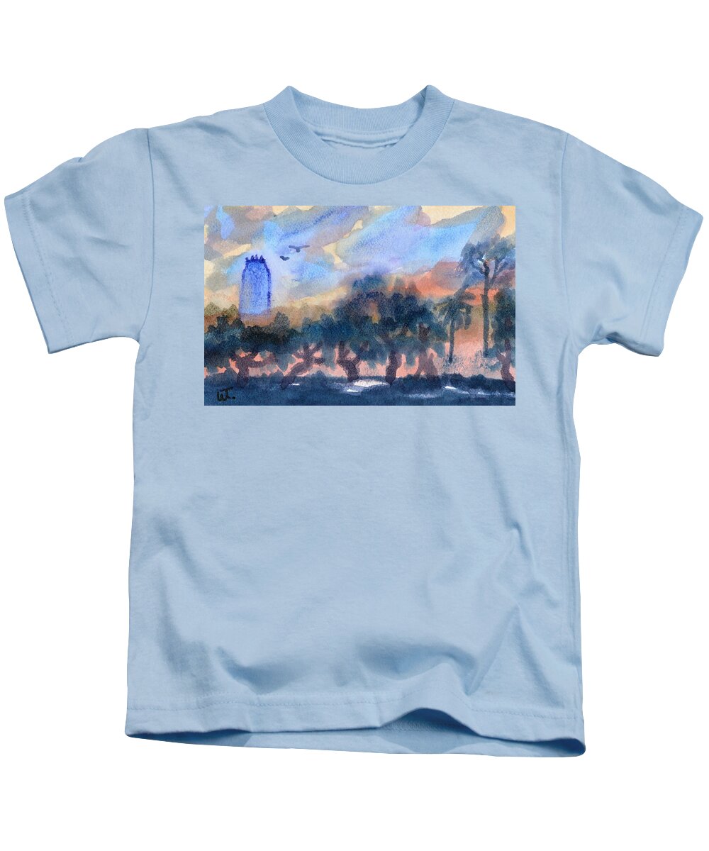Sunset Over Bok Tower Gardens 2 Kids T-Shirt featuring the painting Sunset Over Bok Tower Gardens 2 by Warren Thompson