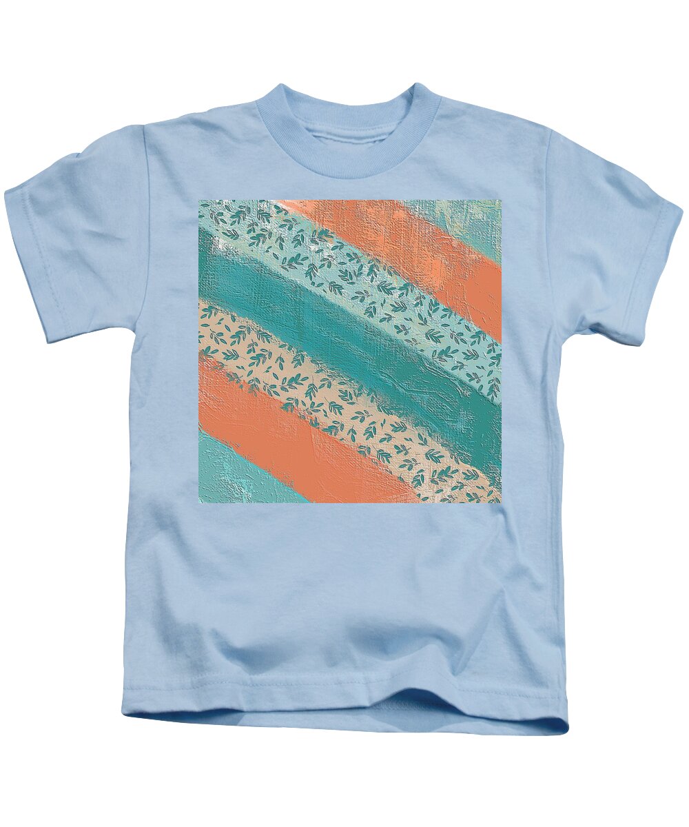 Pattern Kids T-Shirt featuring the digital art Teal and Peach Diagonal by Bonnie Bruno
