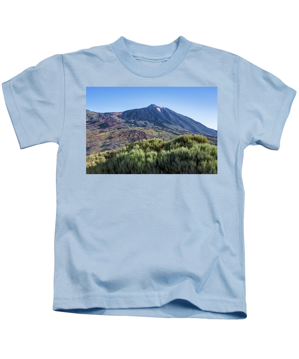 Mountains Kids T-Shirt featuring the photograph Green side of Mount Teide by Sun Travels