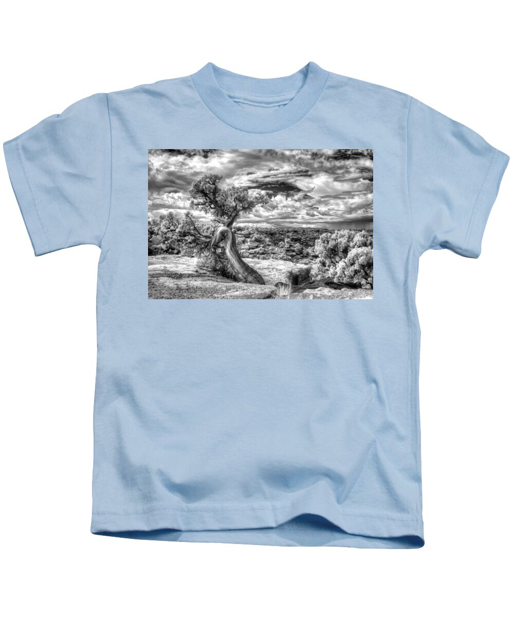 Nationalparks; Utah; Black And White; Tree; Wisdom; Ancient; Native American; Department Of Interior Kids T-Shirt featuring the photograph The Spirit Tree - Canyonlands National Park - Utah by William Rainey