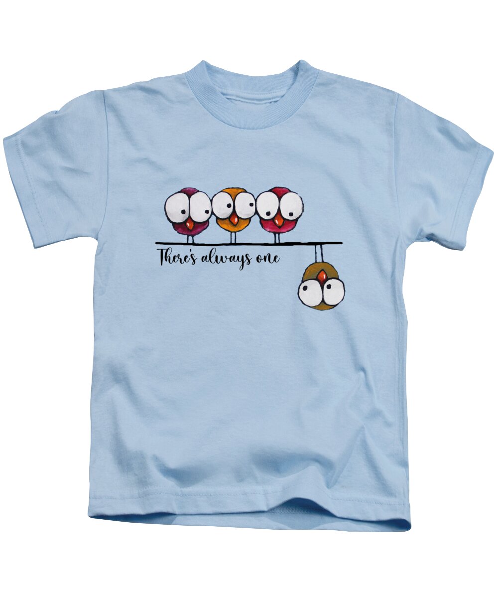 Birds Kids T-Shirt featuring the painting There's always one by Lucia Stewart
