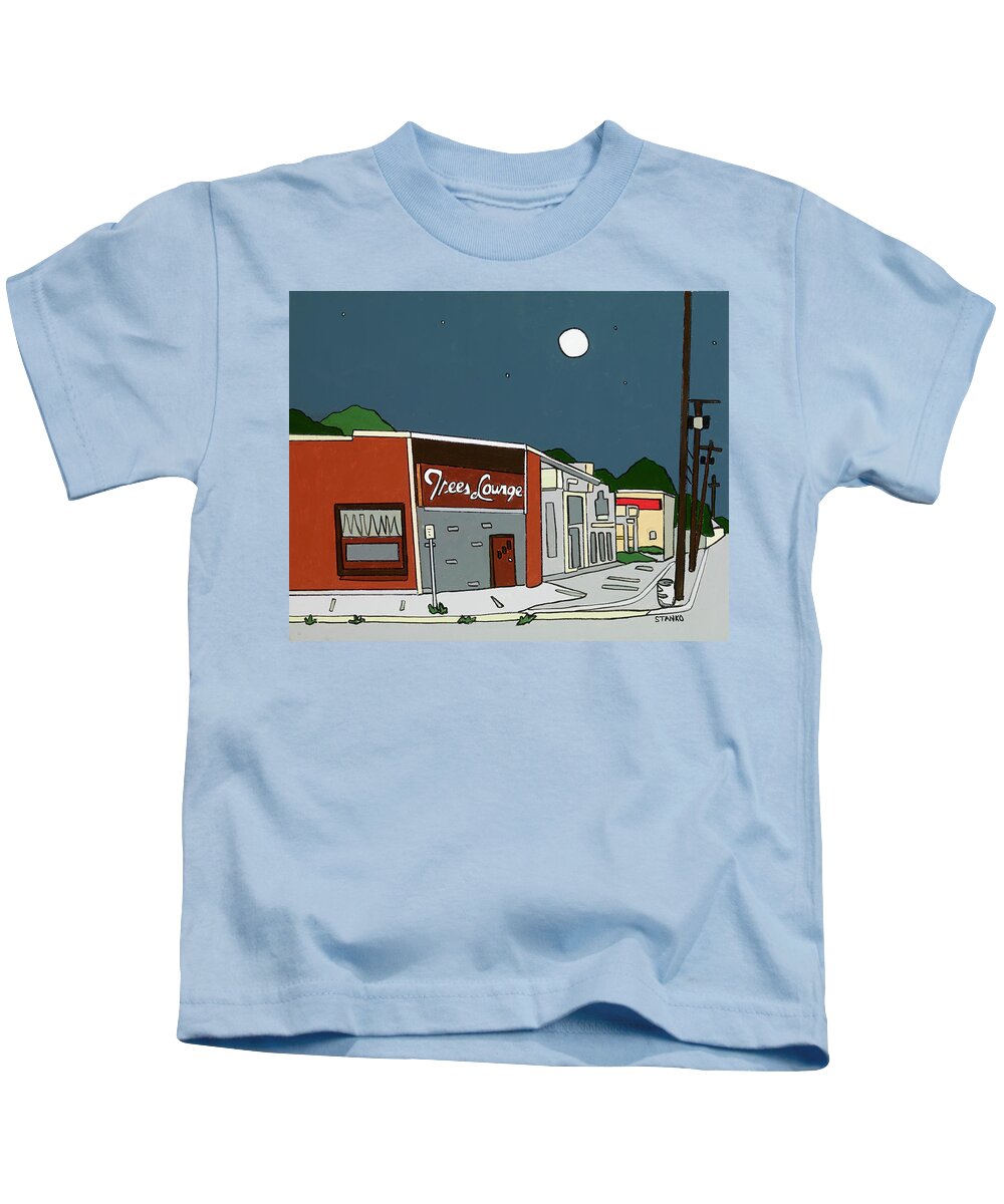 Trees Lounge Bar Valley Stream Kids T-Shirt featuring the painting Trees Lounge by Mike Stanko