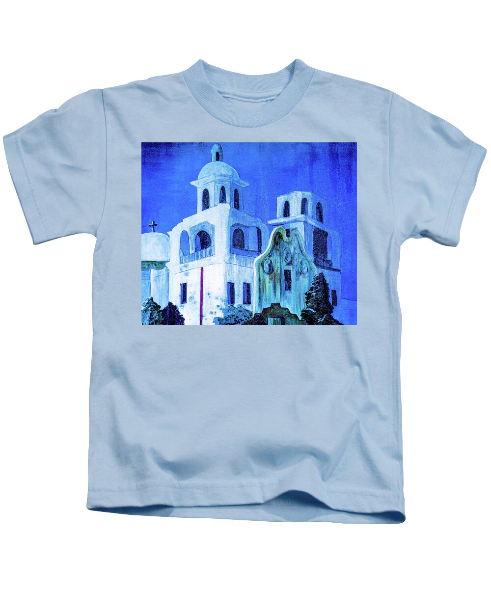 Church Kids T-Shirt featuring the painting Tucson Church at Night by Ted Clifton