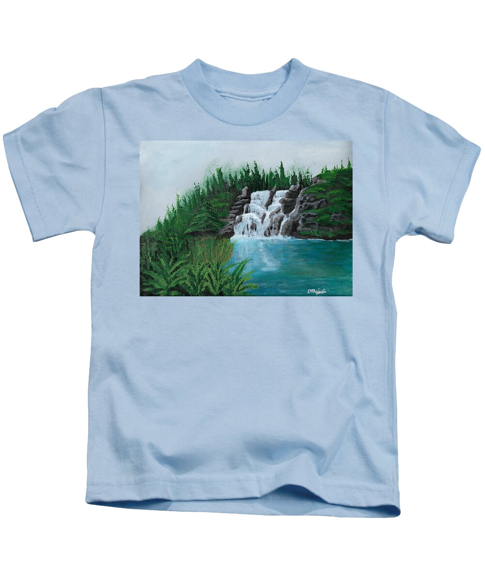 Waterfall Kids T-Shirt featuring the painting Waterfall On Ridge by David Bigelow